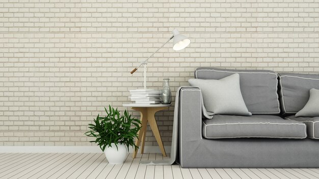 L&#39;espace intérieur minimal de détente dans l&#39;hôtel et la décoration - Rendu 3D