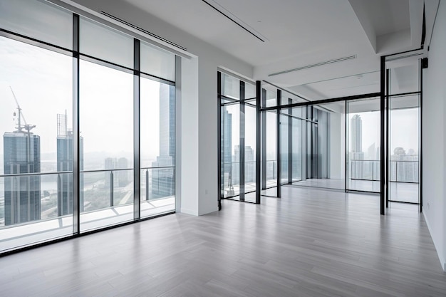 Espace intérieur et porte-fenêtre des immeubles de bureaux dans un style minimalisteImage générée par la technologie AI