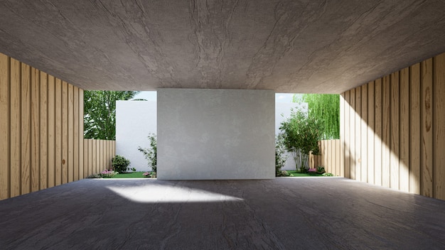 Espace intérieur pour les événements, immense salle vide en béton moderne. Rendu 3D