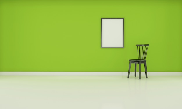 Espace intérieur de la salle vide neutre moderne réaliste avec mur de couleur verte avec un rendu 3D de plancher brillant