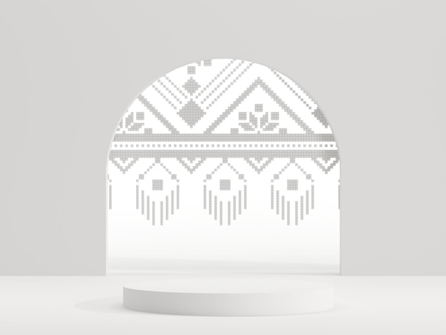 Espace maquette vide blanc avec plates-formes et ornements ukrainiens rendu 3d