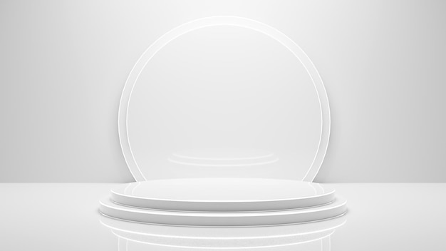 Espace minimaliste futuriste blanc avec podium