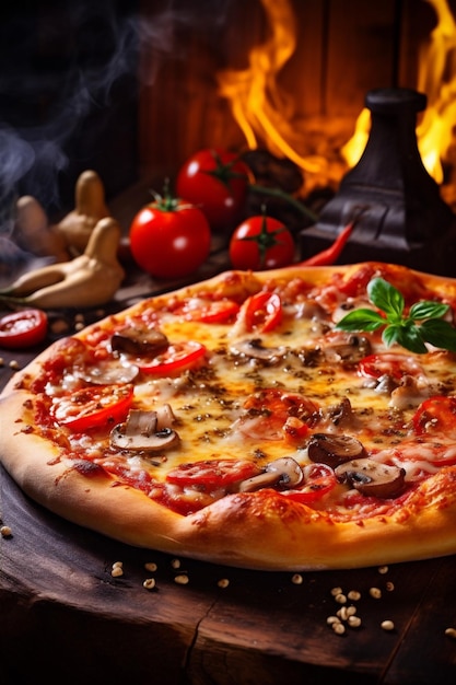 Photo l'espace de la nourriture tomate noire copie de la nourriture pizza fromage chaud repas de fond rapide italien ia générative