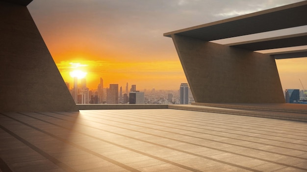 L'espace de pont pour les vitrines de produits sur le pont avec le ciel coucher de soleil