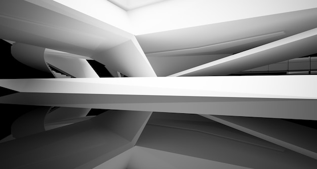 Espace public abstrait intérieur blanc et noir à plusieurs niveaux avec fenêtre illustration 3D