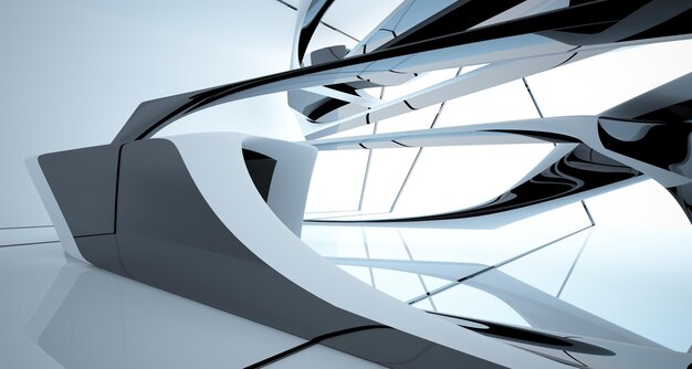Photo espace public abstrait intérieur blanc et noir à plusieurs niveaux avec illustration et rendu 3d de fenêtre