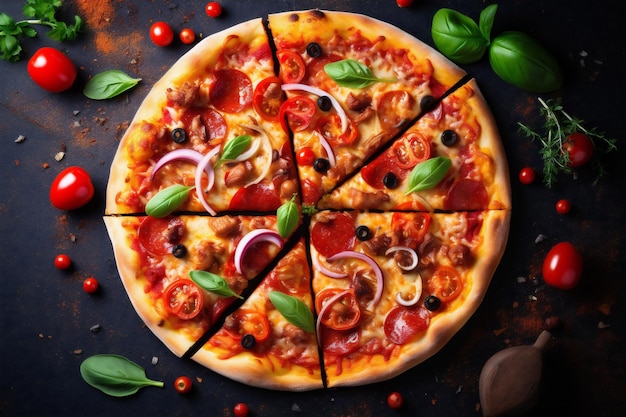 espace de repas nourriture italienne copie fromage nourriture arrière-plan pizza tomate noire légumes rapides IA générative