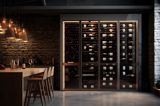 Photo un espace de stockage de vin avec casiers à vin muraux