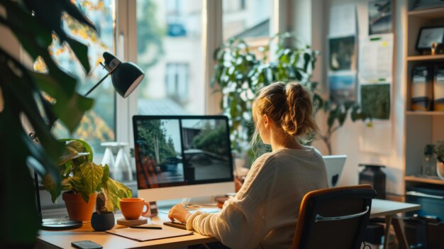 Espace de travail confortable généré par le bureau à domicile