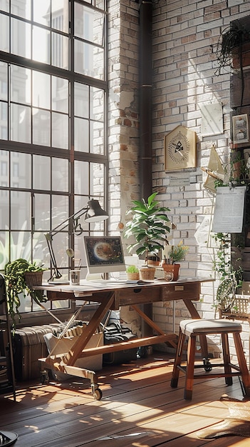 Espace de travail créatif avec une chaise ergonomique artistique