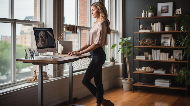 Espace de travail dynamique mettant en valeur un bureau debout