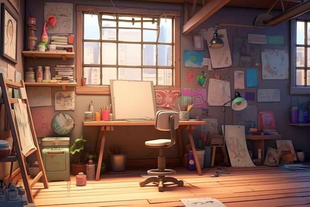 Espace de travail de studio d'animation avec des artistes créatifs