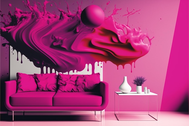 Un espace de travail tranquille avec des accents Pantone magenta et un mobilier confortable