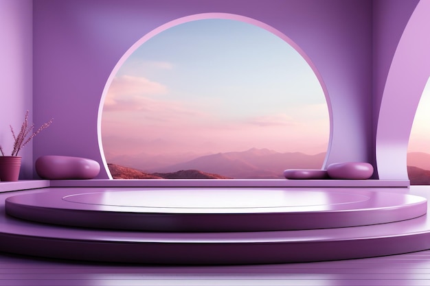 L'espace vide du podium violet peut afficher l'arrière-plan du produit
