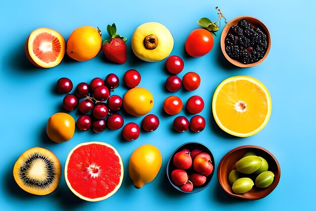 Espace vide pour le texte avec des fruits entourant un fond de couleur