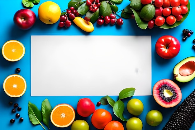 Espace vide pour le texte avec des fruits entourant un fond de couleur