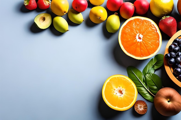 Espace vide pour le texte avec des fruits entourant un fond de couleur