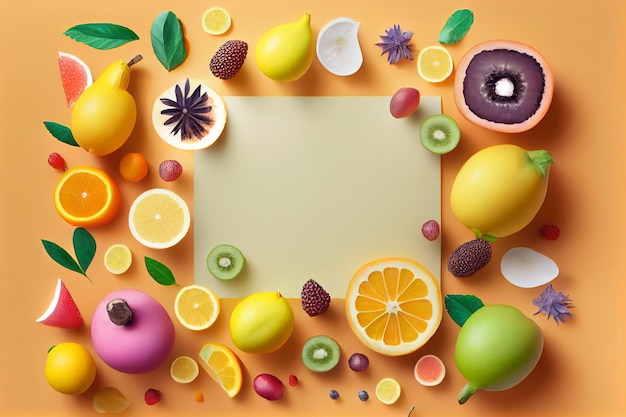 Espace vide pour le texte avec des fruits entourant