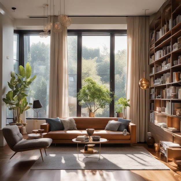 Espace de vie confortable avec canapé et cheminée