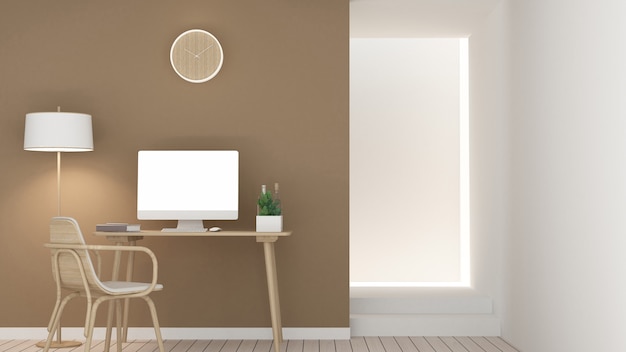 Espace de vie intérieur dans la maison et décoration murale en bois minimal - Rendu 3D