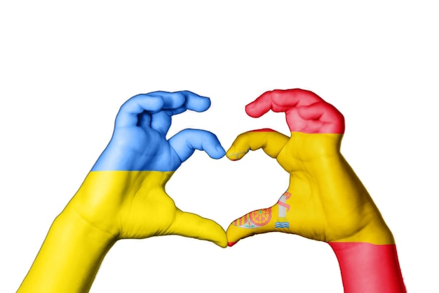 Espagne Ukraine Coeur, Geste de la main faisant le coeur, Priez pour l'Ukraine