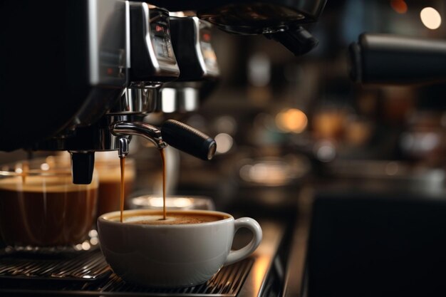 L'espresso est versé de la machine à café au café.