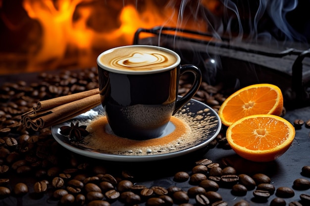 Photo espresso servi avec un tourbillon de sirop de caramel