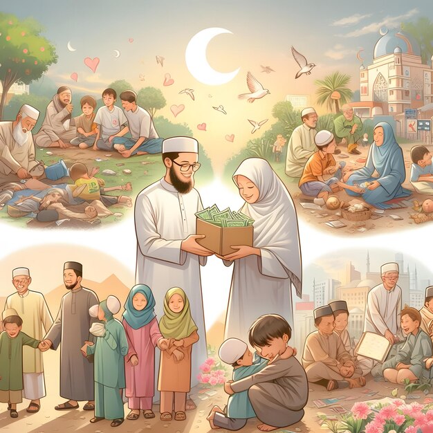 Photo l'esprit du ramadan donner des dessins pour un mois béni