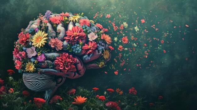 L'esprit floral Concept artistique des fleurs et du cerveau humain