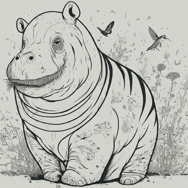 Photo esquisse vectorielle dessinée à la main d'un rhinocéros sauvage
