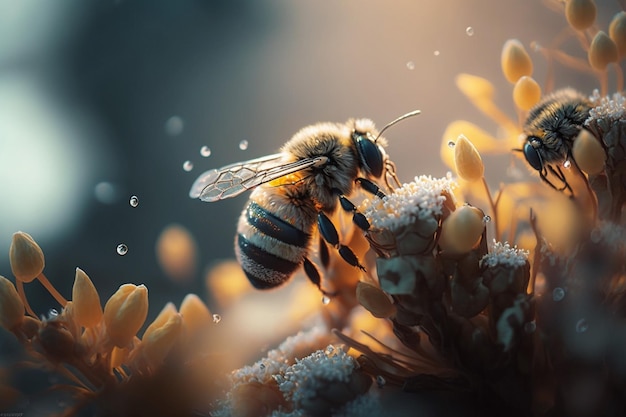 Photo un essaim d'abeilles butinant des fleurs