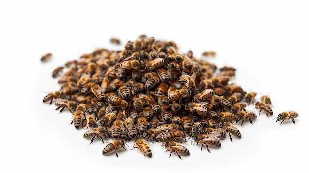 Un essaim d'abeilles sur un fond blanc