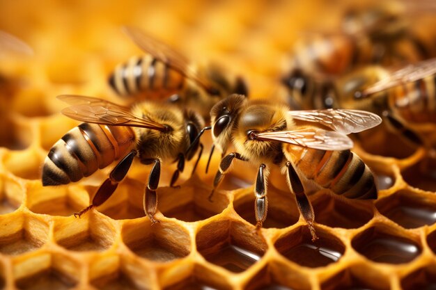 un essaim d'abeilles travaillant sur des chenilles