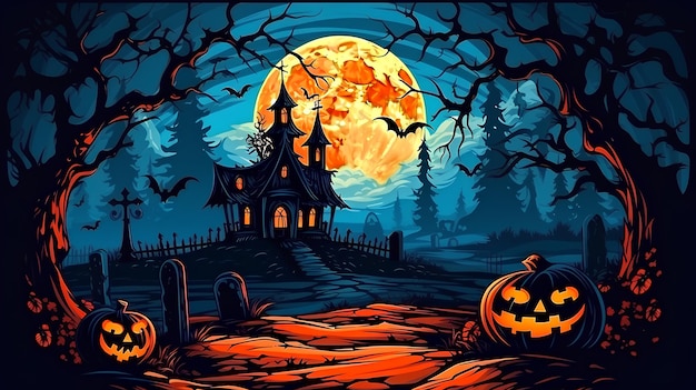 Un essaim de chauves-souris contre la pleine lune crée un fond effrayant et atmosphérique d'Halloween
