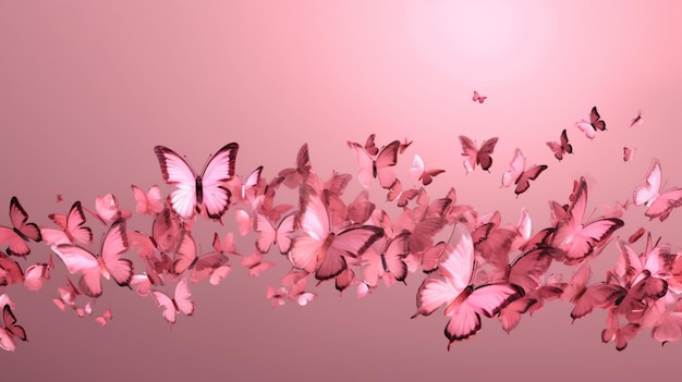 Un essaim de papillons avec des ailes de ruban rose