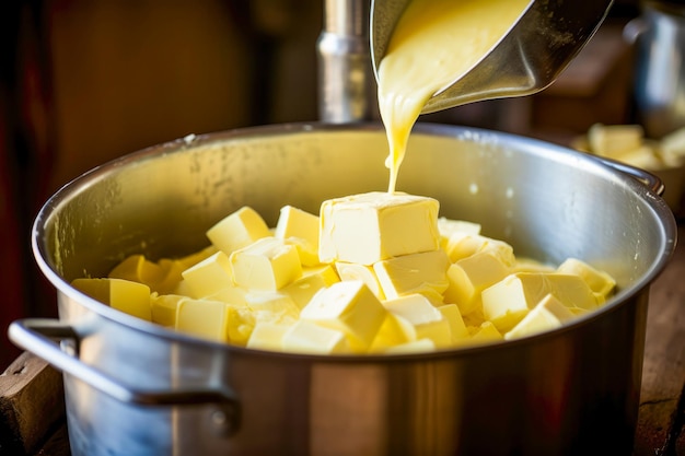 Essence culinaire Création de beurre frais présentée en gros plan révélant le processus complexe sur un fond blanc propre