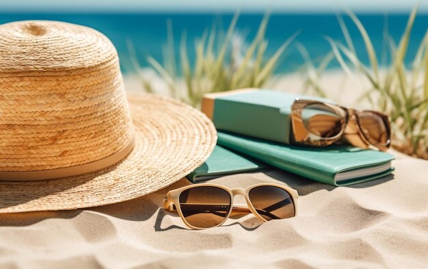 Un essentiel de plage d'été par une journée ensoleillée AI