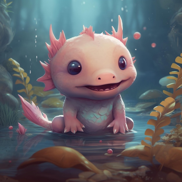 C'est un adorable axolotl de dessin animé, un bébé de rêve.