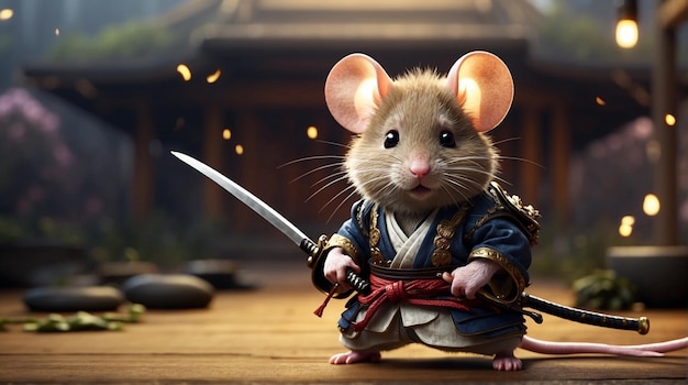 Photo c'est une bataille de rat samurai en hd 4k.