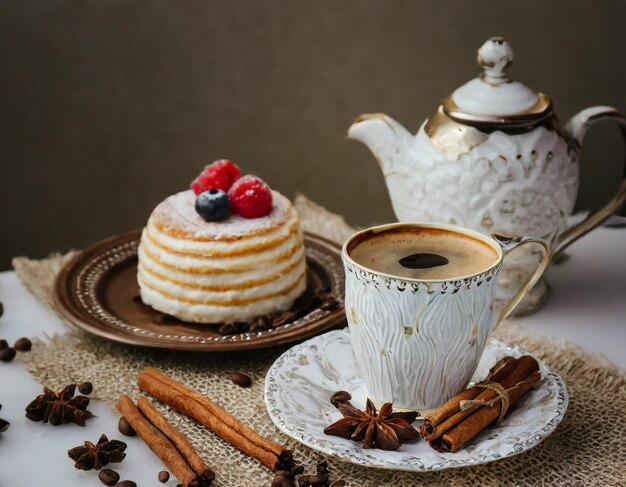 Photo c'est un café et un gâteau.