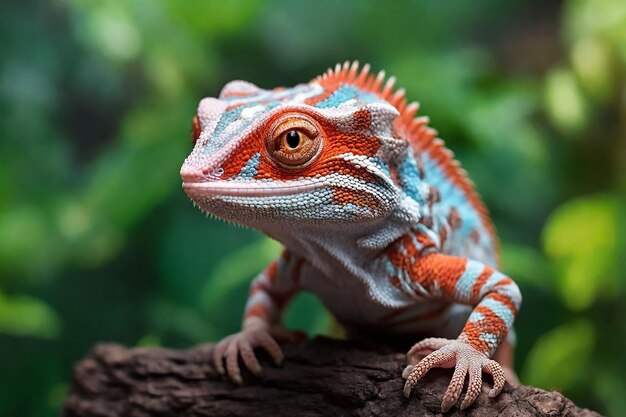 Photo c'est un caméléon mignon en gros plan.