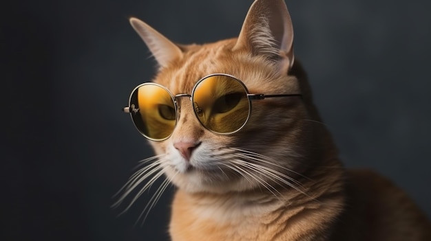 C'est un chat drôle qui porte des lunettes.