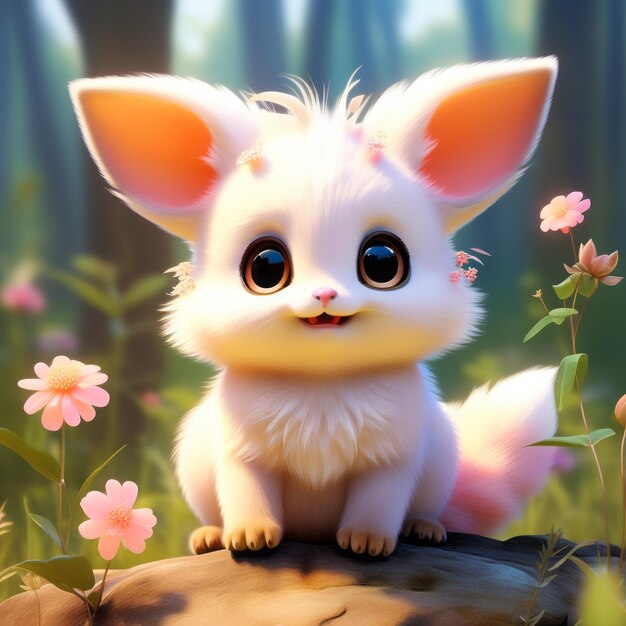 C'est un chaton mignon avec des fleurs C'est une chaton mignonne avec des fleures C'est una chatonne mignonne blanche et moelleuse