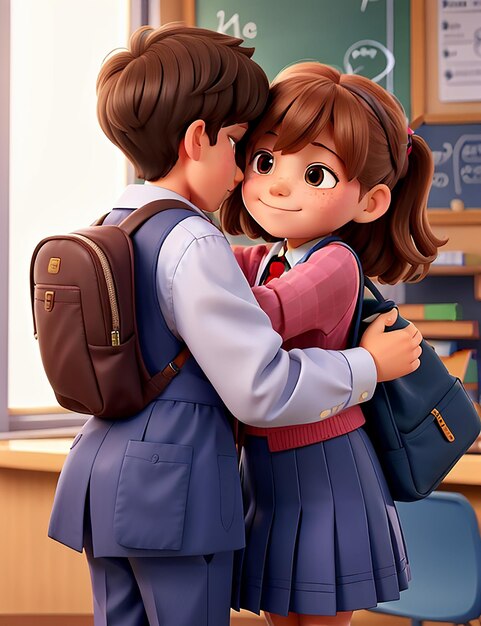 C'est un dessin animé en 3D d'un jeune garçon et d'une jeune fille.