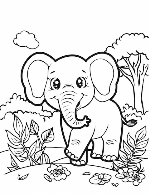 C'est un éléphant mignon à colorier
