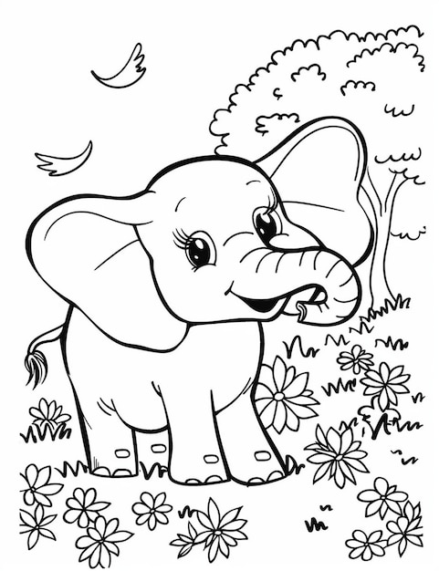C'est un éléphant mignon à colorier