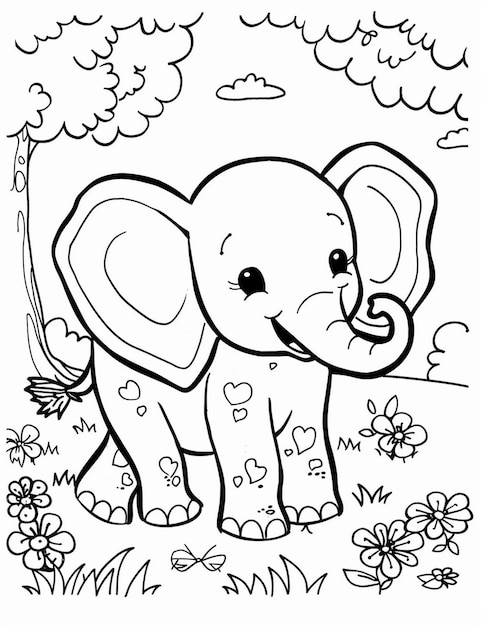 C'est un éléphant mignon à colorier