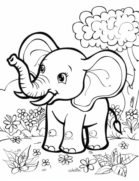 C'est un éléphant mignon à colorier