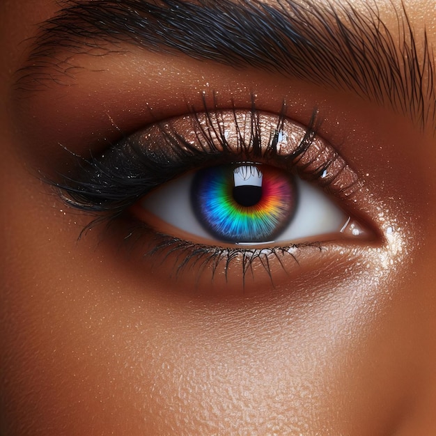 C'est un gros plan de l'œil avec l'iris multicolore de la beauté de l'oeil