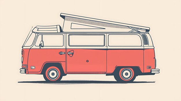 C'est une illustration vectorielle d'un camping-car rouge et blanc vintage. Le camping-car a un dessus pop-up et est parfait pour un voyage d'été.